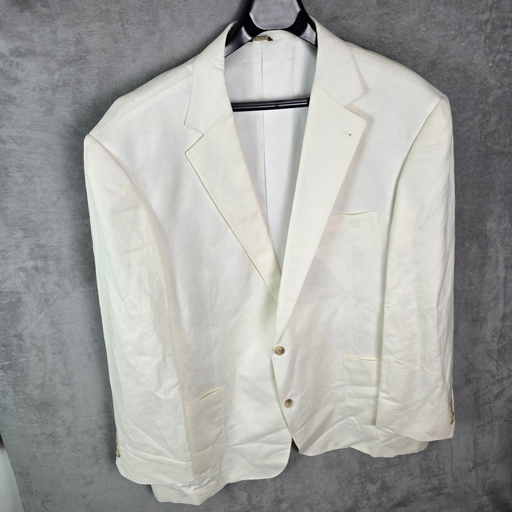 Oak Hill Mens 2XLT 50/52L Linen Blend Blazer Off White Sport Coat Patch Pocket